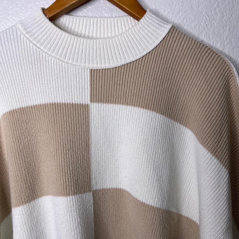 Free People Easy Street Checkered Oversized Tunic Sweater Tan Cream Size Small - Picture 3 of 7